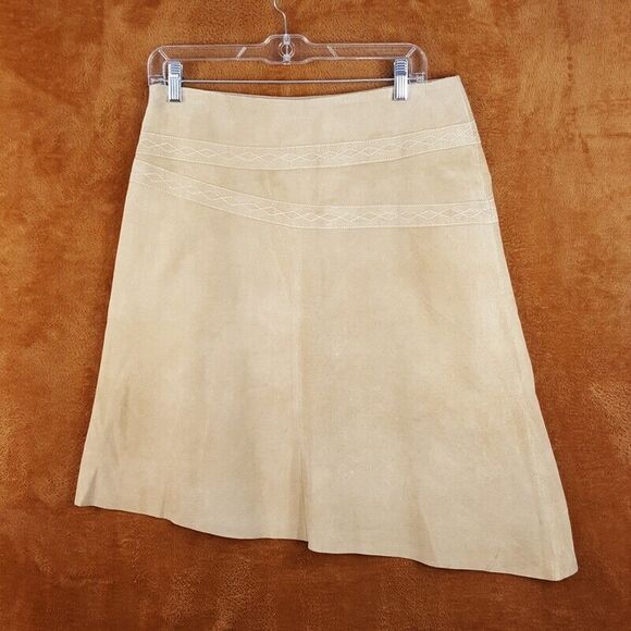 NEW FRONTIER Womens Skirt Size 6 Tan A-Line Suede Asymmetrical STAINED - Picture 5 of 9